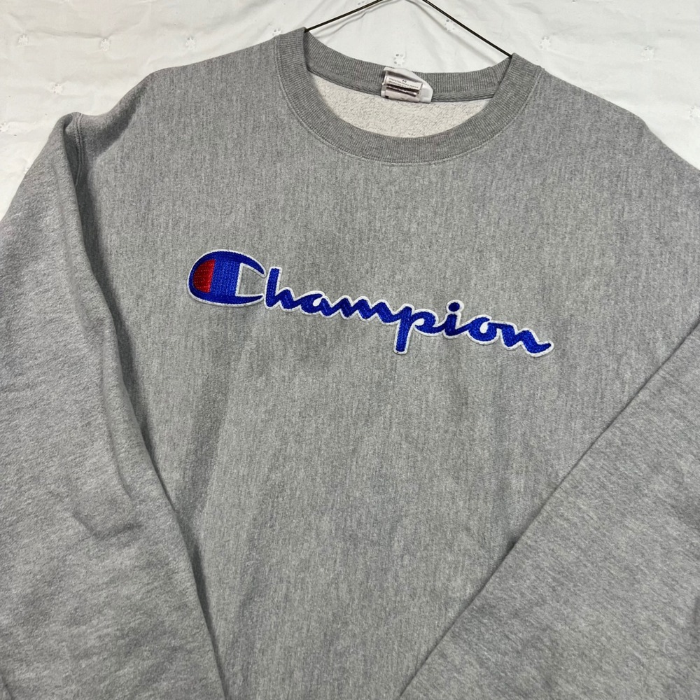 Champion Reverse Weave Sweatshirt Mens XL Gray Script Logo Pullover Crewneck